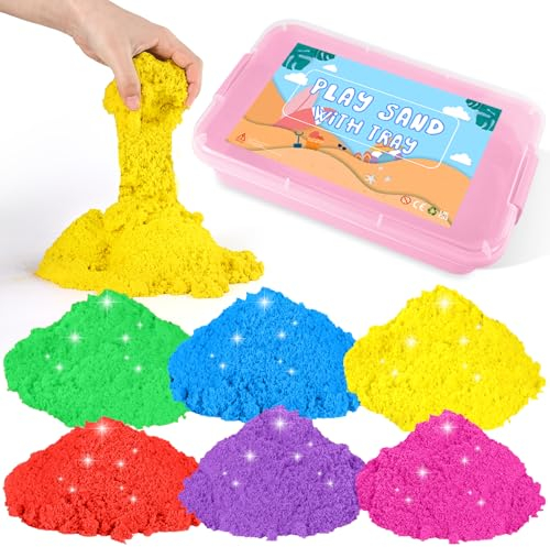 AtMini Wonder Sand Rainbow Mix Set - 5 kg Play Sand with 6 Colours, Kneading Sand for Children Sandbox with Lid for Children 3 4 5 6 7+ Years Old (Pink)