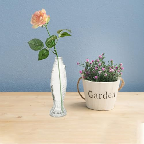 PartyKindom Glass Bottle Flower Bud Vase:Fish Design Decanter Decorative Clear Glass Vase for Wedding Centerpieces Home Decor 1pc
