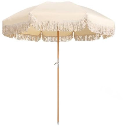 Generic Parasol de Jardin Vintage 200cm avec Frange, Parasol d'extérieur Portable UPF50+, Parasol de Marché Léger pour la Plage, le Camping, le Sport et le Balcon