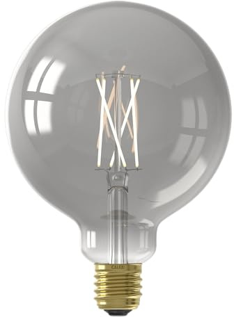CALEX Smart LED Lampe, E27, G125, Titanium Filament, warmweißes Licht, dimmbar, WLAN App- & Sprachsteuerung | Titanfarbenes Glas mit sichtbarem Filament, Sprachsteuerung über Alexa oder Google Home