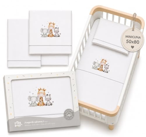 Sabanas Minicuna 50x80 100% Algodon Transpirables Lavables con Sabana Bajera Ajustable para Recien Nacidos Textil Suave Descanso Bebes + Encimera y Funda Almohada Jirafa Gris Primavera Verano Otoño | Juego completo de algodón transpirable con ajuste perfecto para un descanso cómodo y suave desde el primer día