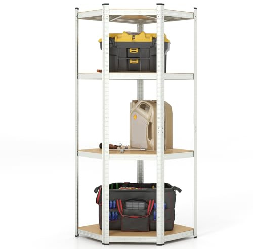 COSTWAY Étagère d'angle à 4 Niveaux, Étagère de Rangement d'Atelier Réglable, Charge Totale 720 kg, Étagère Métallique Robuste, pour Garage, Bureau, Cuisine, 80 x 100 x 180 cm (Argent)
