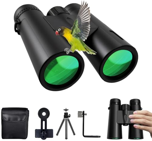 Olycism Fernglas 12X42 HD FMC BAK4 Prism Fernglas für Erwachsene mit Tragetasche, Smartphone-Halterung, Stativ, wasserdicht, geeignet für Vogelbeobachtung, Jagd, Konzerte, Fußballspiele