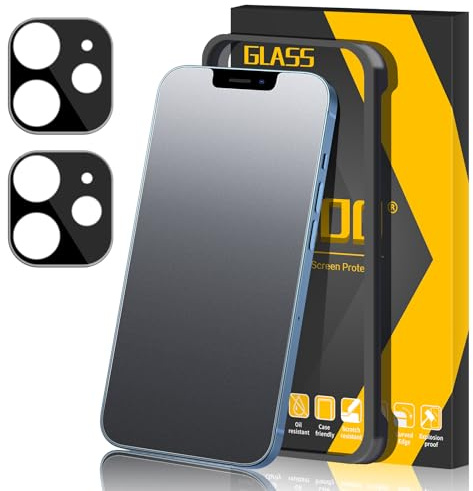 JEHOO für iPhone 12 Matt Panzer Schutz Glas, [2+2 Stück] Matte Schutzfolie und Kamera Glasfolie, Rahmen-Installationshilfe Blendschutz, Anti-Fingerabdruck Screen Protector, Kratzern