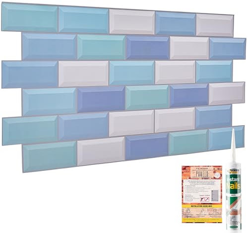 NOVECRAFTO 3D Wall Panels - 14 Sheets Covering 69.44 sqft (6.45 sqm) Decorative PVC Plastic Cladding Panel Size - 37.79 x 18.89 in (96 x 48 cm) – Subway Tile Pattern in Pastel Mix Colours