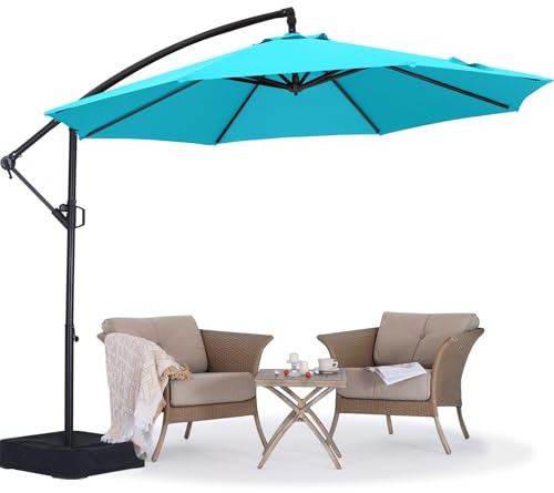 ABCCANOPY 10FT Cantilever Patio Umbrella with base included, 360° Rotation Outdoor Offset Umbrella Bonus Fix Frame & Weights Bag for Backyard, Deck, Poolside (Turquoise)