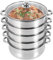 Stainless Steel Steamer 5 Litre Slow Cooker Simultaneously Steaming and Cooking with Glass Lid for Induction Cooker Gas Stove (30 Cm)