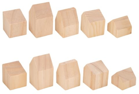 NBEADS 10 Pcs Unfinished Wooden House Shaped Blocks, Large Wood Blocks for Crafts Blank Wooden Cubes for Paint Wooden Blocks for Decoration and Christmas DIY Crafts, Burlywood