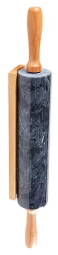 Amosfun Mattarello in Marmo Naturale Manico in Legno Antiaderente Sicuro Ed Per Cucinare E Cuocere Forno