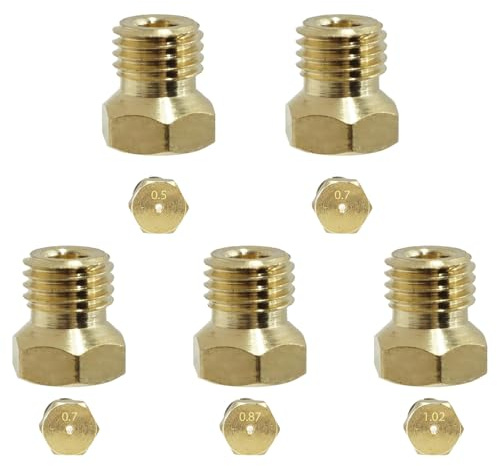 Anrbb 5-teiliges Universal-Butangas-Düsenset für LPG-Kochfelder und Erdgas, Einspritzdüsen und Düsen aus Messing, langlebig, 0,5 – 1,02 mm, wirtschaftlich und zuverlässig, Silber