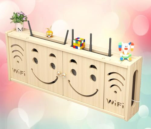 Wall Mounted Wireless Router Shelf Storage Box No Drill Hanging Wooden Support A 71x28cm