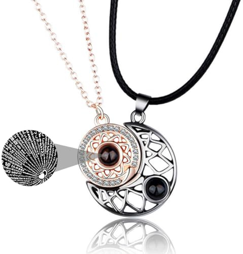 WUSJCOF Set di 2 Collane Amicizia Sole e Luna, Ciondolo Magnetico, Proiezione Coppie, Collana, Festa della Mamma, Ti Amo, Collana Clavicola per Amici e Amanti