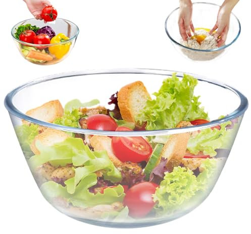 Ciotola di vetro, ciotola da insalata da 91 once a microonde in vetro sicuro in vetro ciotola da servizio di vetro, ciotola di vetro trasparente per insalata di vetro rotondo per insalate, desse