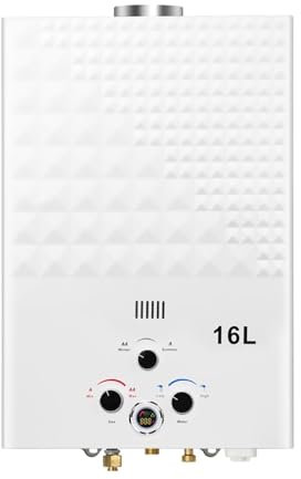 VELPAX Gas Water Heater 16L Outdoor Instant LPG Water Heater, Tankless Propane Water Eater with Digital Display and Multi-Protection for Camping, Trips, RV, Pet Washing
