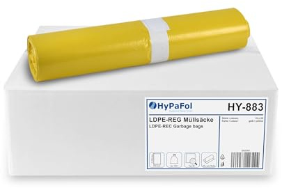 Hypafol Müllsäcke 120 L, 250 Stück | Gelber Sack, reißfest | Robuste Müllsäcke für Mülltrennung | Ideal für Kunststoff- und Verpackungsabfall | Hohe Reißfestigkeit