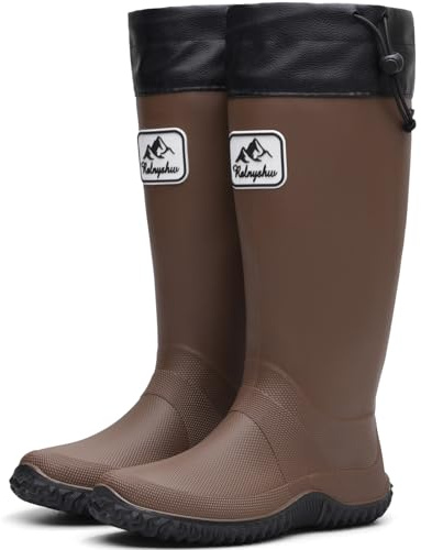 Lvptsh Gummistiefel Damen Herren Faltbar Hoch Regenstiefel Klapp Langschaft Wasserdichte Garten Stiefel Regenschuhe Gartenschuhe Wellington BootsBrown,EU 42/43