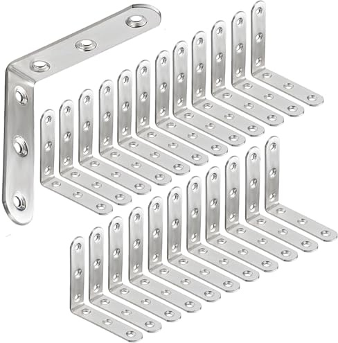 Wopanxye 24pack Corner Brackets, 16x60mm Right Angle L-Shaped Reinforced Metal Braces Wood Timber Stainless Steel Sheet Connecting Joint Fixing Repair Connector for Furniture Bed Tables Window Shelf