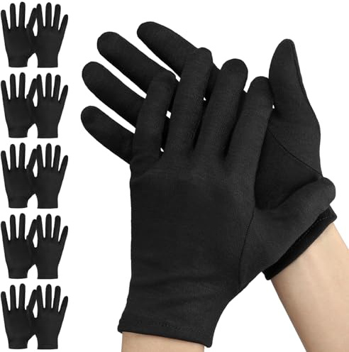 Einfa Baumwollhandschuhe Schwarz - 5 Paar (10 Stück) 20cm Handschuhe Baumwolle - Klein S Cotton Gloves - Stoffhandschuhe Handcreme Herren - Arbeitshandschuhe Schwarz