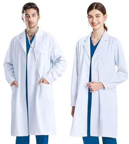 Blouse Blanche Chimie Lycee COCREAZY Blouse Laboratoire Homme Femme, Coton Manche Longue Pour Étudiant Hospital Travail,XXL