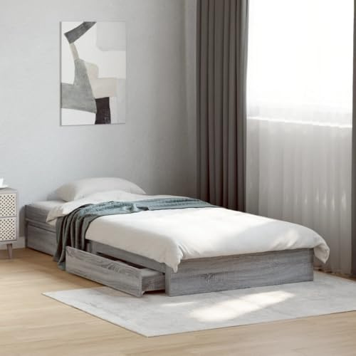 MOBCANT Bettgestell mit Schubladen, Tagesbett Polsterbett Einzelbett Seniorenbett Geeignet für Hotel Schlafzimmer Gästezimmer Wohnungen Grau Sonoma 90x200 cm Holzwerkstoff