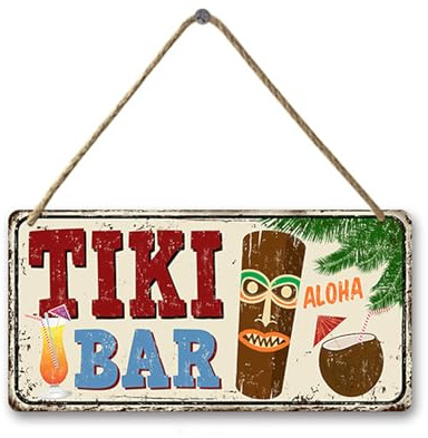 Tiki Bar Accessories, 12.5 X 20CM Tikis Huts Decor | Wooden Sign Garden Accessories, Beer Cocktails Beach Decoration Signs, Vintage Decorations with ALOHA Cocktail Designs