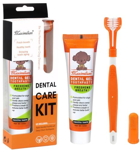 Kit Pulizia Denti Cane,Dentifricio per Cani + Dentifricio Spray per Cani,mit Spazzolino per Canis,per Pulire Efficacemente i Denti,Deodorante Per L'Alito Del Cane,Prevenire Tartaro