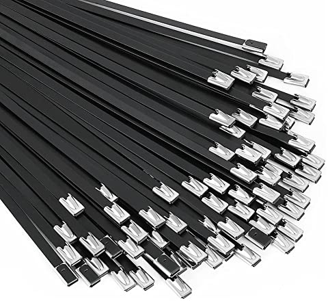 Bridas metálicas negras 100 StüCk 11,8 304 bridas de acero inoxidable con revestimiento epoxi para máquinas, vehículos, granjas y cables