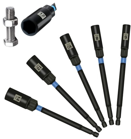 WojBear 5 Pcs 150 mm Extended Deep Socket Set 6-14mm, Hexagon Nut Setter Driver Drill Bits Set with 1/4 hex Shank, Long Reach Impact Driver, Nut Runners Bolt Extractor Sockets