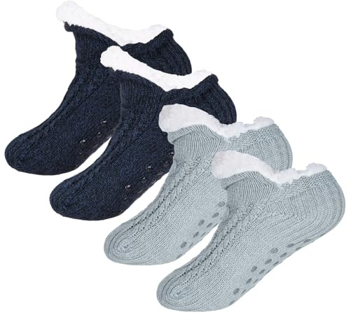 Yookat 2 Pairs Unisex Fluffy Fuzzy Warm Slipper Socks for Men Women Girls Knitted Thick Fleece Lined Grippers Non Slip Socks Soft Cozy Winter Home House Bed Floor Slipper Socks