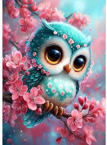 QQYRHN 5D Baby-Eule Diamond Painting Kit für Erwachsene Anfänger Cartoon-Eule Diamant Kunst Kits Vollständiges DIY Blumen Diamantstickerei-Set Perfekt zur Entspannung und Dekor 30x40 cm