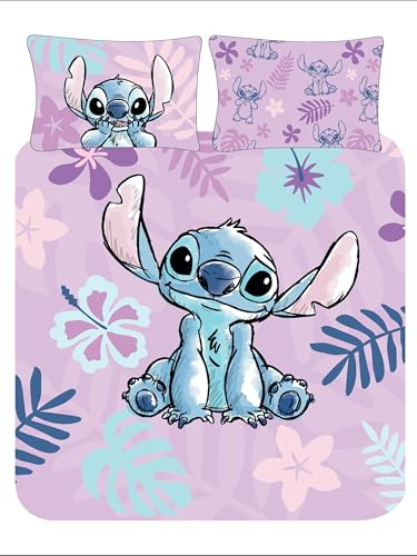 Disney Stitch Double Duvet Cover Set – Purple Reversible Bedding for Girls, Kids, Teens & Fans – Soft Polycotton, Easy Care, Includes Pillowcases – Official Cartoon Character Bed Linen (Double)