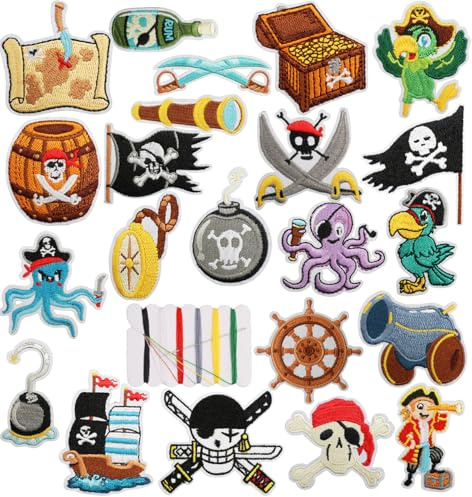 22 Stück Pirate Patches zum Aufbügeln Fun Bestickte Stickerei Aufnäher Iron on/Sew on Patches Applikation Aufnähen oder Aufbügeln auf Kleidung Kleid T-Shirt Hut Jeans Rucksäcke Jacken