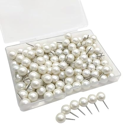 100 Pcs Push Pins, Pearl White Thumbtacks – Ideal for Bulletin Boards, Corkboards, Wall Decoration, Maps, Calendars, Photos – Home & Office