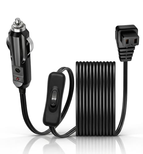 Keedin Car Refrigerator Power Cable with Switch, 16AWG Heavy Duty Car Fridge Connection Cable with 15A Fuse, 12V/24V DC Cigarette Lighter Plug Cord, Portable Cooler Freezer Power Lead for Vehicle, 3M