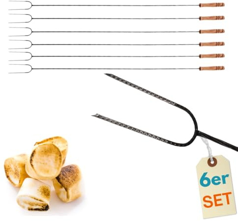6er Set Grillspieß Lagerfeuer 100cm lang Stockbrot Marshmallow Spieße 100 cm 6 Stück Lagerfeuer Spieße lang Lagerfeuerspieße Wurstspieße für Feuerschale