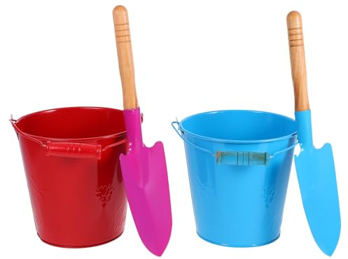 NOLITOY Secchiello da Spiaggia in Ferro Colorato con Pala, Set Giocattolo per Bambini da Esterno, Leggero e Resistente per Giochi sulla Sabbia, 4 Pezzi (2 Secchielli + 2 Colore Casuale