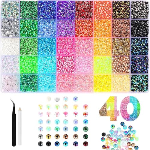 32000-Teiliges Bedazzler Kit, 40 Farben Harz Strasssteinen, 3mm Glitzersteine Bedazzling Kit, Buntes Flatback Rhinestones für Nageldesign, Gesichts-Make-Up, Bastelarbeiten