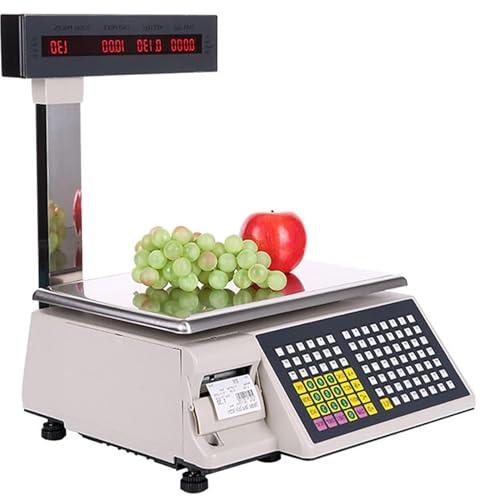 Label Printing Scale Pole Display, Commercial Digital Counting Scales, Price Computing Scale, Double-Sided Display, 15kg/30kg Capacity for Supermarket Trade/Retail Store 30KG