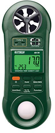 Extech 45170 4-in-1 Environmental Meter: Digital Anemometer, Hygrometer, Light Meter, and Thermometer - Pocket Sized Air Velocity, Humidity, and Lux Tester for HVAC, Greenhouses, and Home Inspection