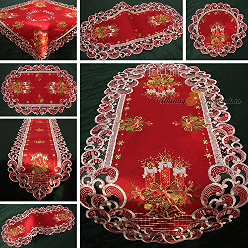 Weihnachten Tischdecke Tischläufer Dunkelrot Leinenoptik Rot Kerzen Stickerei (ca 110x110 cm Eckig)