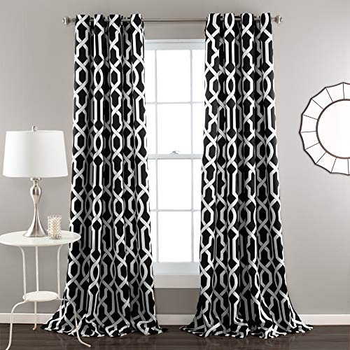 Lush Decor Curtains Room Darkening Window Panel Set for Living, Dining, Bedroom (Pair), Polyester, Black, 52W x 84L