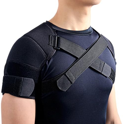 Kuangmi Dubbelt axelstöd med remmar, justerbar stödväska för båda axlarna, skyddande axelbandage för sport, träning och återhämtning, S