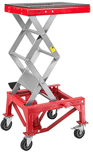 XtremepowerUS 300LBS Motorcycle Dirt Bike ATV Motorcycle Bike Scissor Jack Lifts Hoist Mini Crank Hydraulic Foot Operated Lift, Red