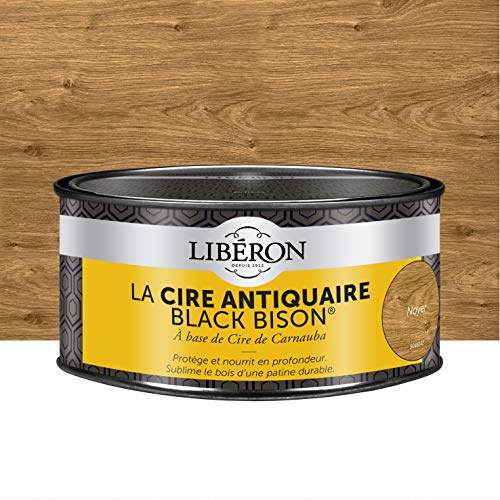 Libéron Cire Antiquaire Black Bison en Pâte, Noyer, 500cc | A base de cire de Carnauba, Protège et nourrit en profondeur, Sublime le bois d'une patine durable