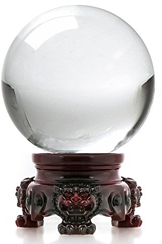 Amlong Crystal 3 inch (80mm) Clear Crystal Ball with Redwood Lion Resin Stand and Gift Box for Decorative Ball, Lensball Photography, Gazing Divination or Feng Shui, and Fortune Telling Ball