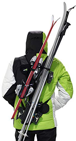 Wantalis - Skiback - Ein revolutionäres Produkt, um Ihre Ski freihändig zu tragen - Anpassbare und verstellbare Schultergurte, Schwarz