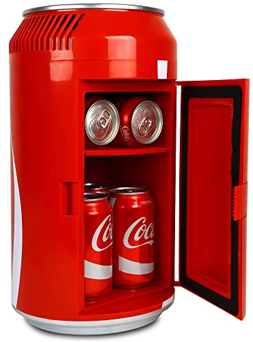 Coca Cola - Mini Frigorifero da Camera da Letto, 5,4 l, 8 lattine, Frigorifero Portatile per Bevande, Cibo cosmetico, Bellezza, Ufficio, dormitorio Auto, Viaggio RV's Camping, Rosso