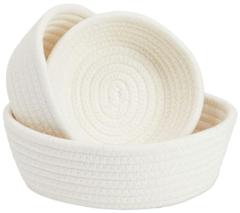 Juvale Small Round Cotton Rope Storage Baskets - Nesting Storage Bin Pack - Cotton Woven Basket for Home Organizing - White, Pack of 3, 6.5 x 2.9 in/7.5 x 3 in/8.2 x 3.2 in