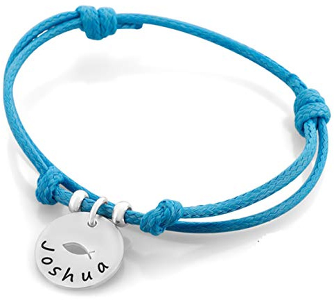Taufarmband Junge mit Gravur blau Armband Tauffisch Kinderarmband zur Taufe Ichtys Silberschmuck Baby Kinder Psalm Taufgeschenk Engel mit Herz | HANDMADE IN GERMANY