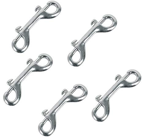Huture Doppel Karabinerhaken Doppelkarabiner Karabinerhaken Bolzenschnapper Ketten Schnapphaken Drehbarer Gerader Wirbel Zinkdruckguss Vernickelt 89 mm - Silber Glänzend - 5er Set